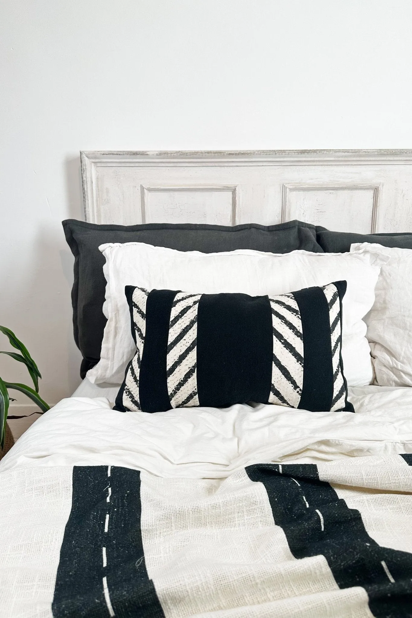 Black and Cream Chevron Rectangular Linen Cushion