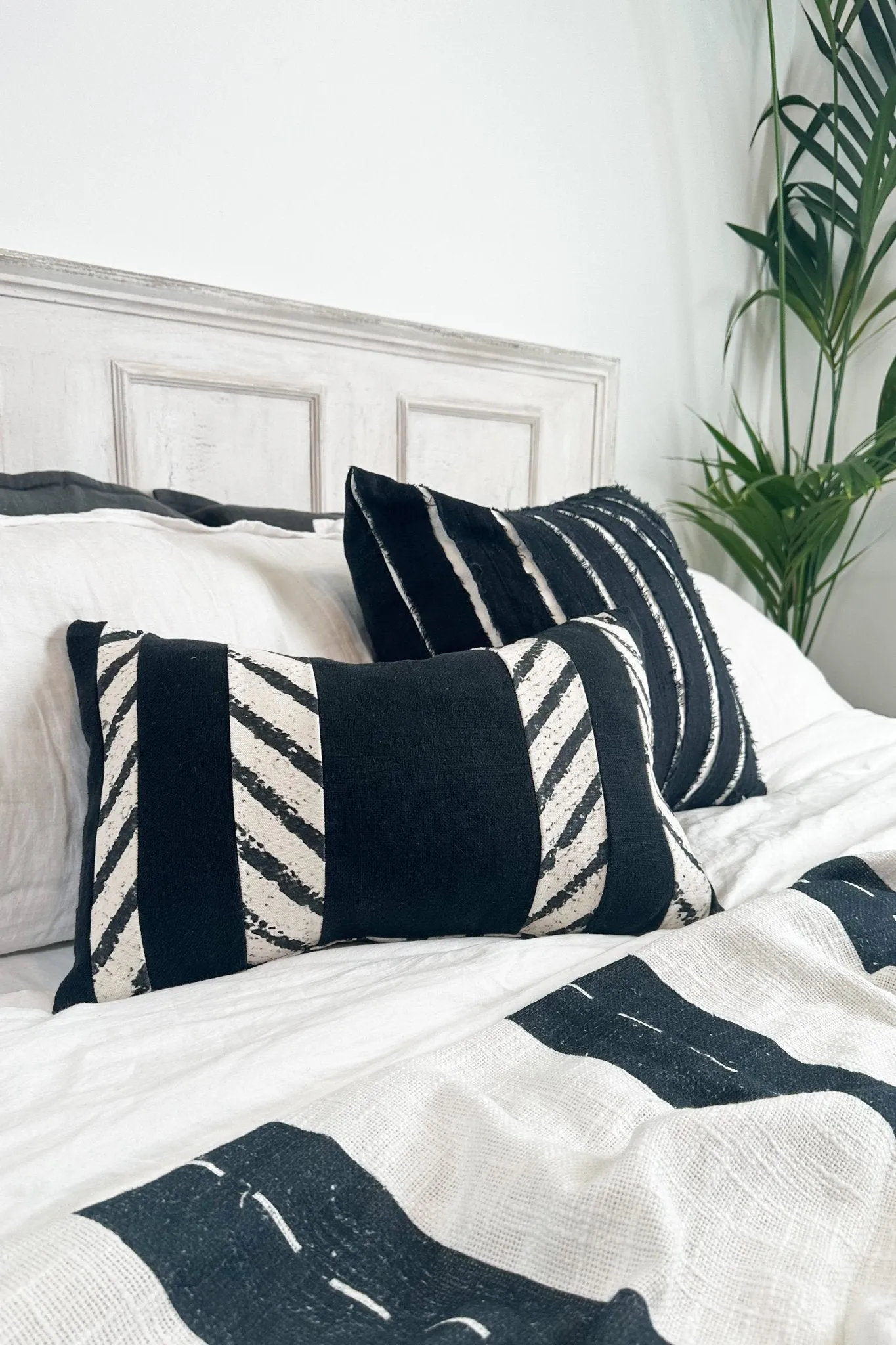 Black and Cream Chevron Rectangular Linen Cushion