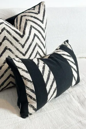 Black and Cream Chevron Rectangular Linen Cushion