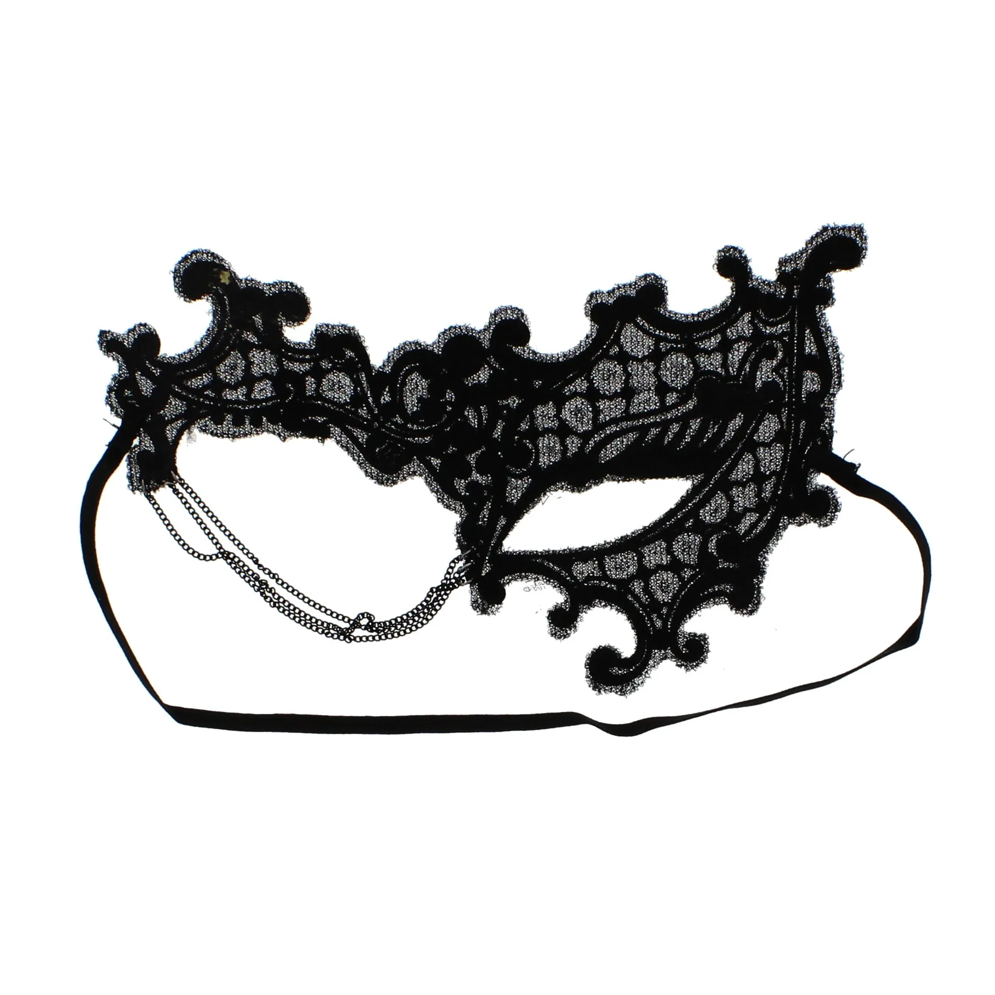 Black Mesh & Rubber Masquerade Mask with Hanging Triple Chain