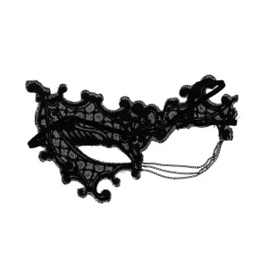 Black Mesh & Rubber Masquerade Mask with Hanging Triple Chain