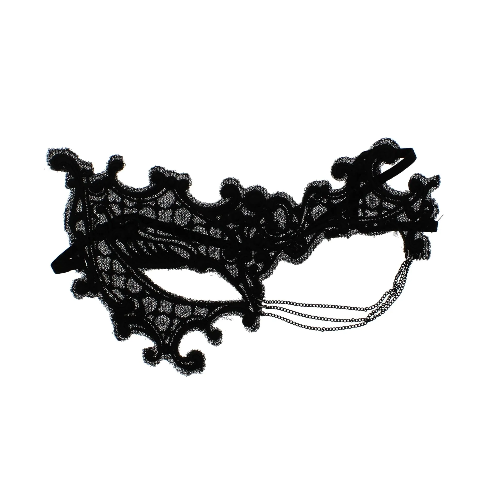 Black Mesh & Rubber Masquerade Mask with Hanging Triple Chain
