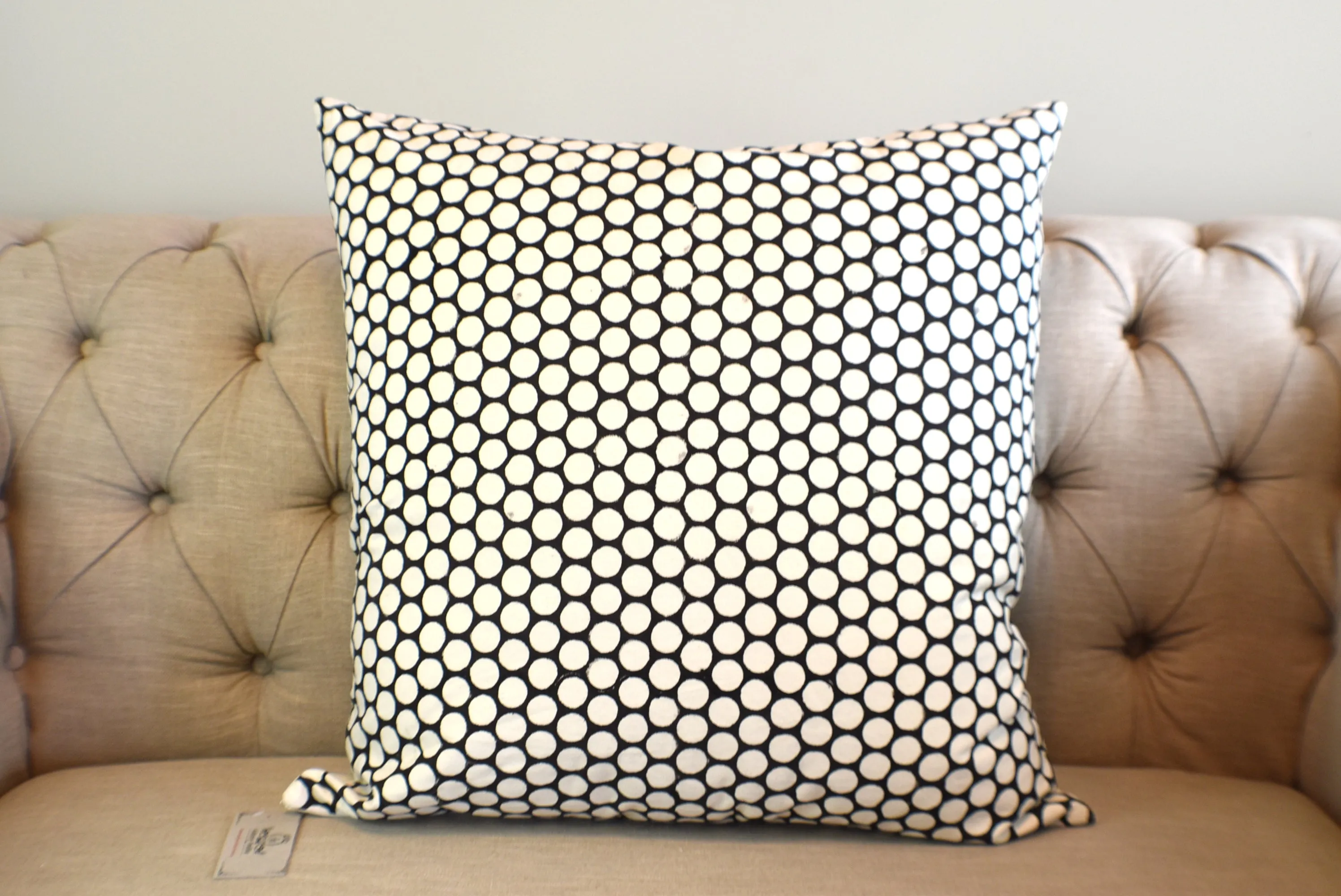 Black Polka Dot Block Print Canvas Cotton Cushion Cover Pillow 2Pcs