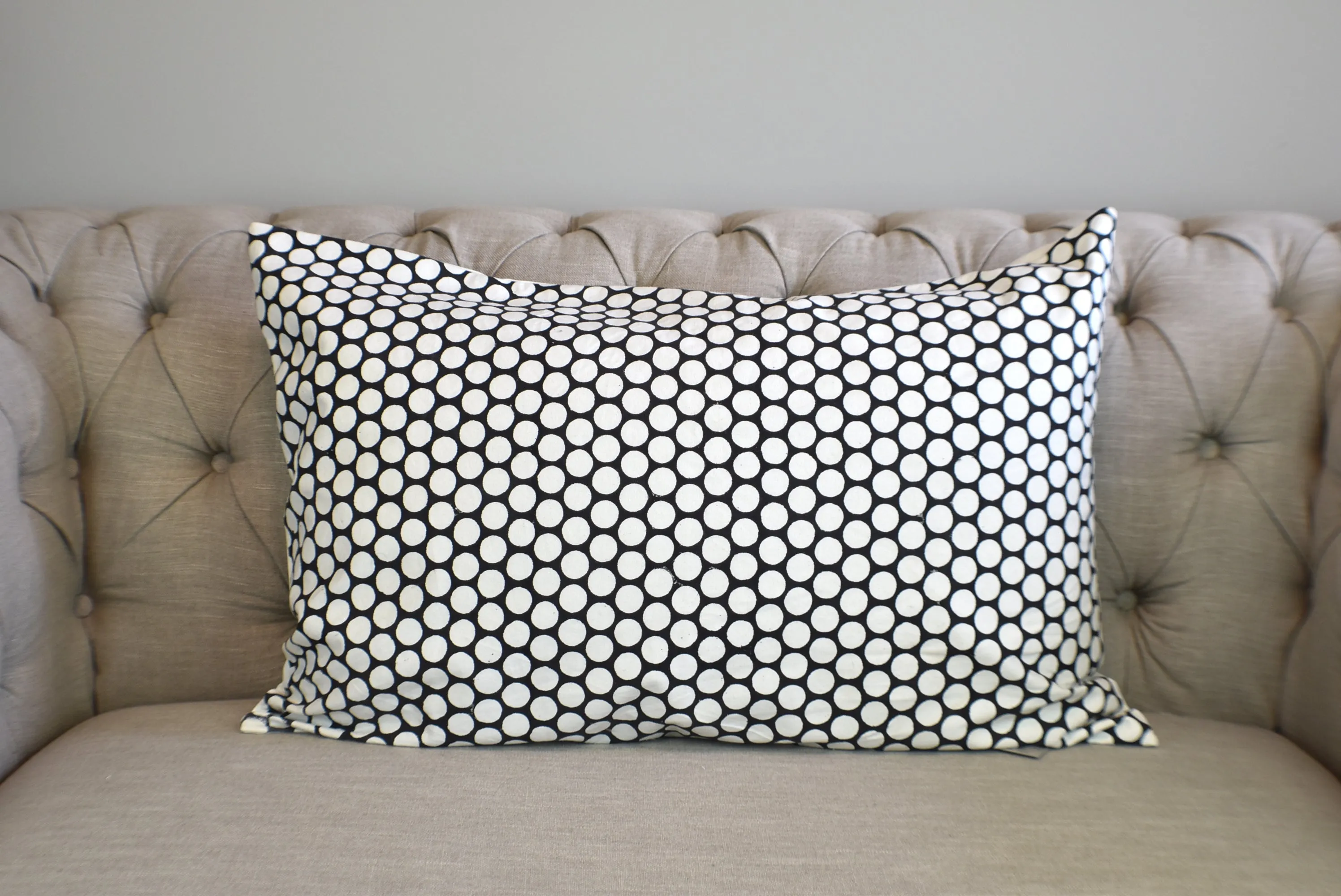 Black Polka Dot Block Print Canvas Cotton Cushion Cover Pillow 2Pcs