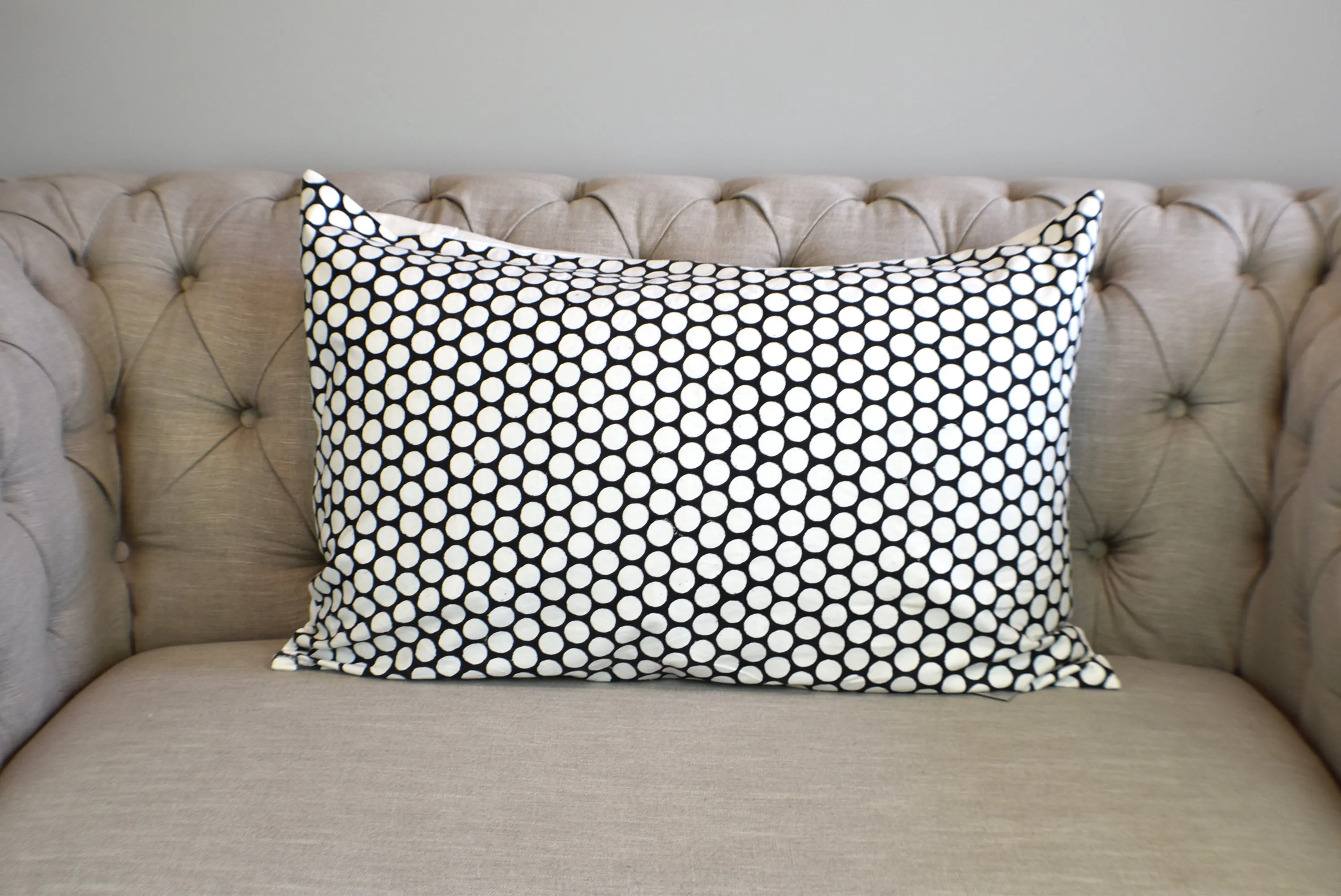 Black Polka Dot Block Print Canvas Cotton Cushion Cover Pillow 2Pcs