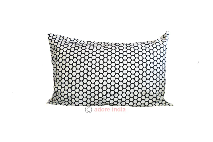 Black Polka Dot Block Print Canvas Cotton Cushion Cover Pillow 2Pcs