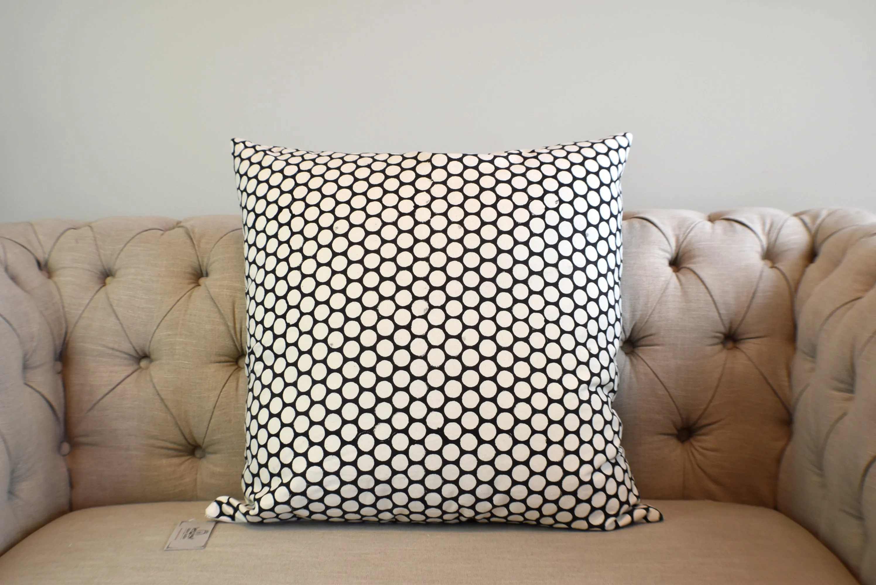 Black Polka Dot Block Print Canvas Cotton Cushion Cover Pillow 2Pcs