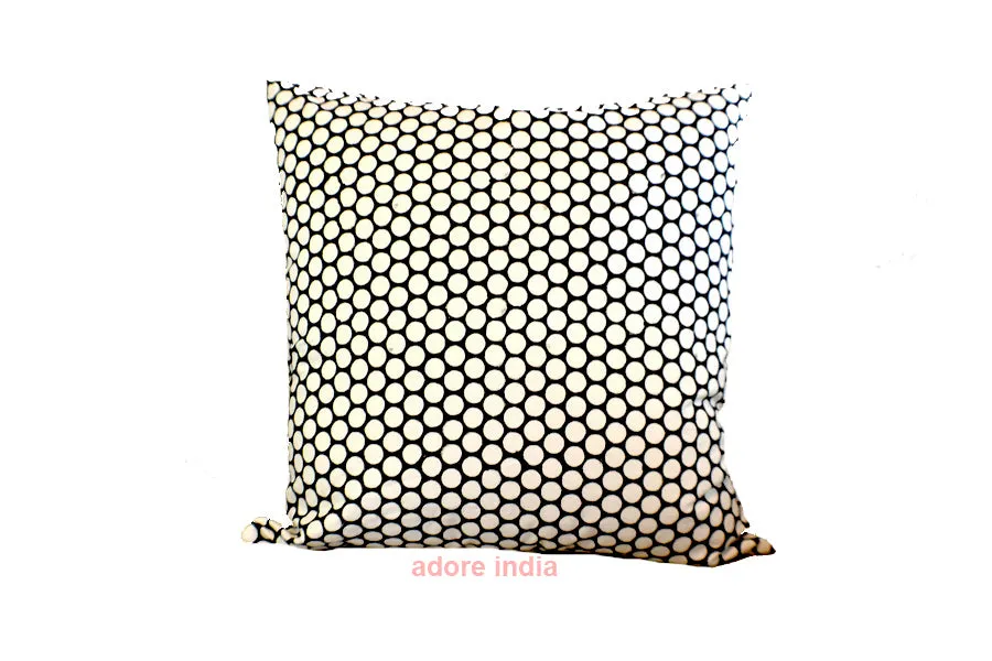Black Polka Dot Block Print Canvas Cotton Cushion Cover Pillow 2Pcs