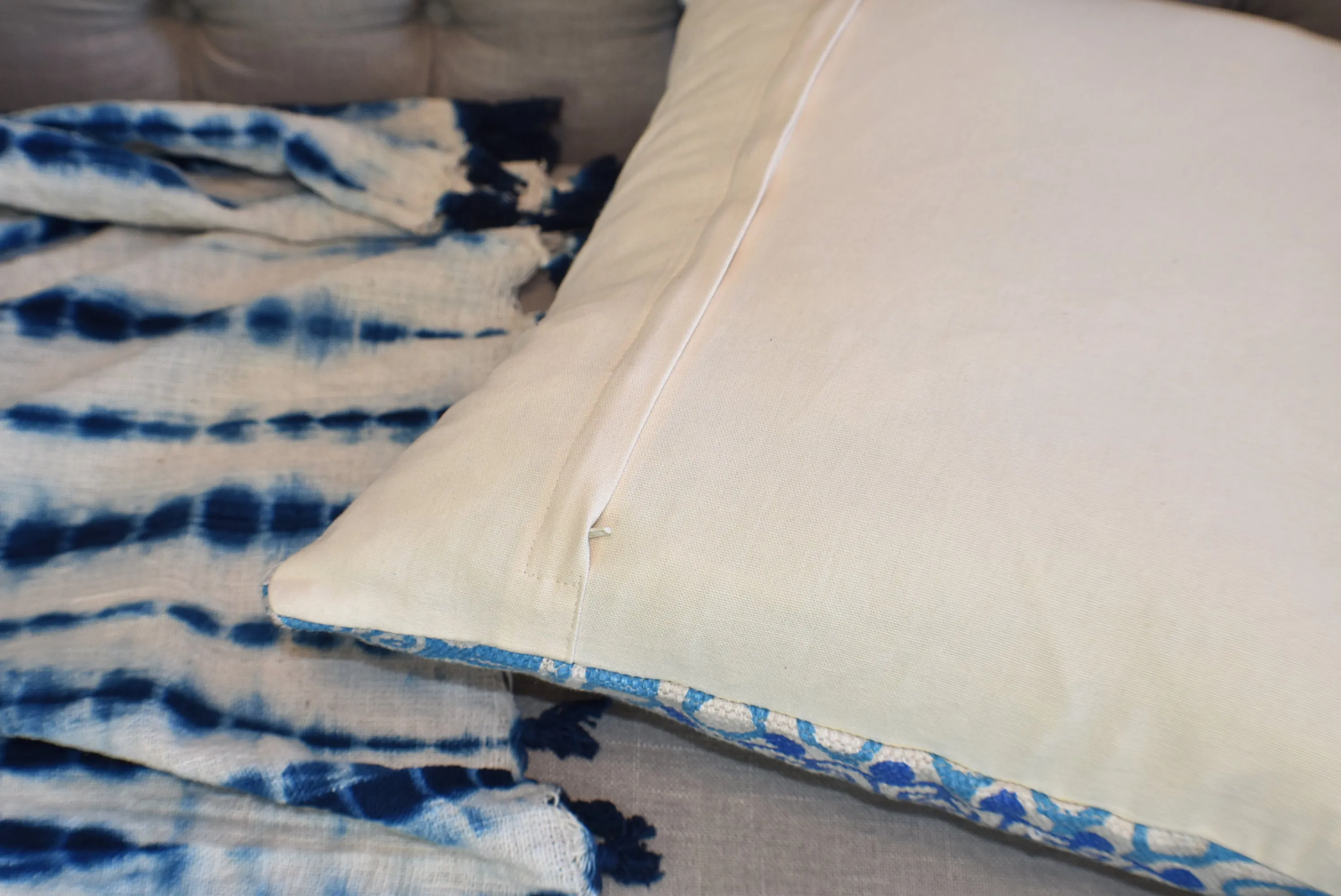 Block Print Blue Daisy Mandala Dari Cushion 50 cms