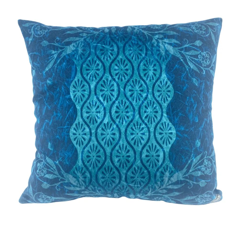 Blue Embroidered Bird Velour Cushion Cover