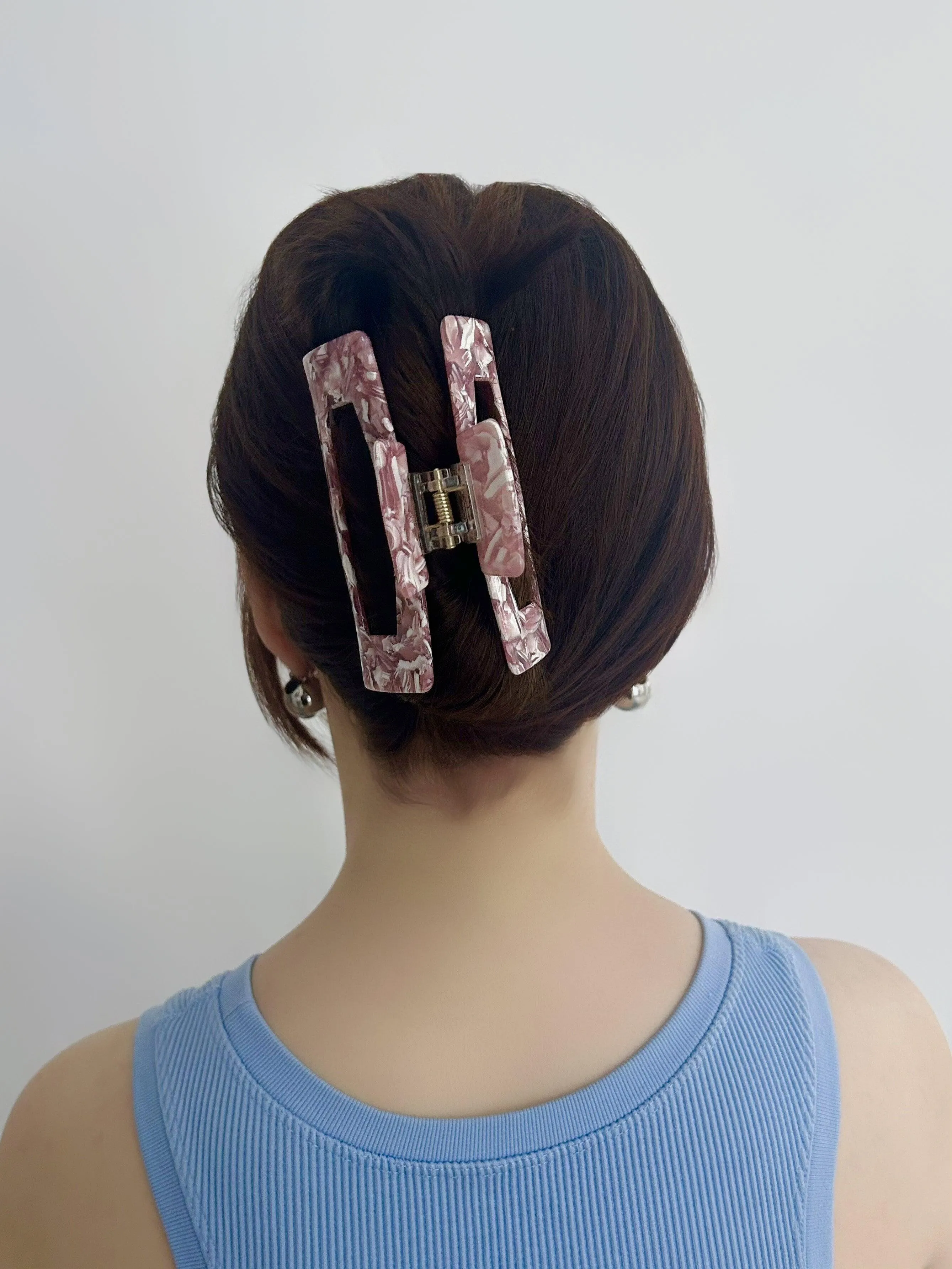 Blush Marble Rectangular Hair Claw Clip