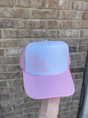 Born To Slay Puff Hat • Light Pink   White