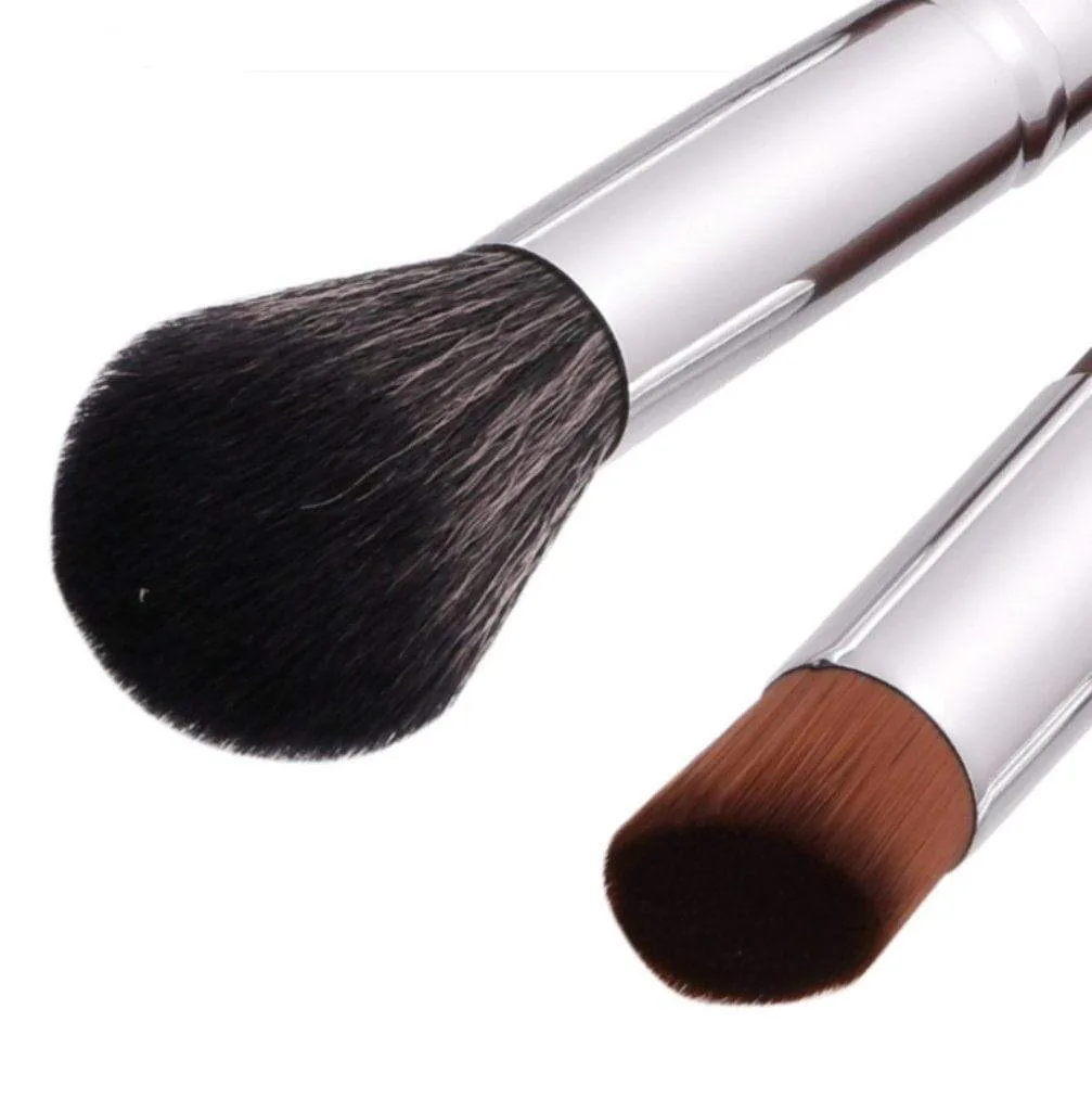 Brown Wood Makeup Brush Set - 10 Pcs