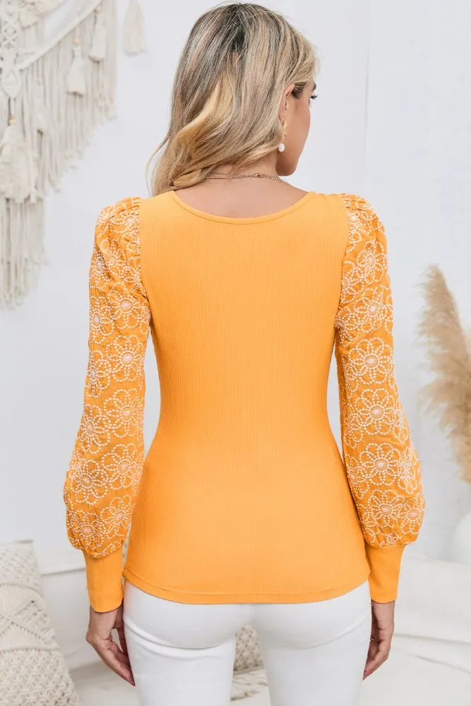Buttercup Bliss Floral Long Puff Sleeve Yellow Blouse