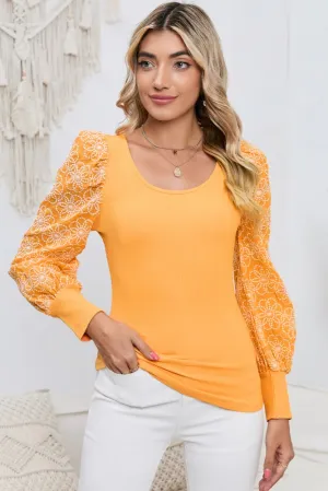 Buttercup Bliss Floral Long Puff Sleeve Yellow Blouse