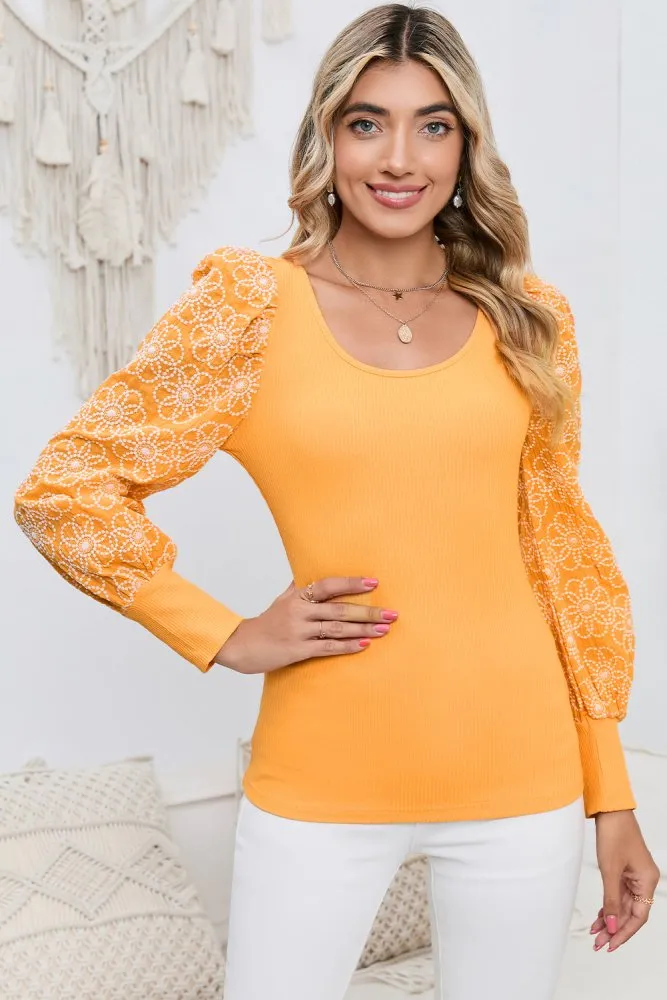 Buttercup Bliss Floral Long Puff Sleeve Yellow Blouse