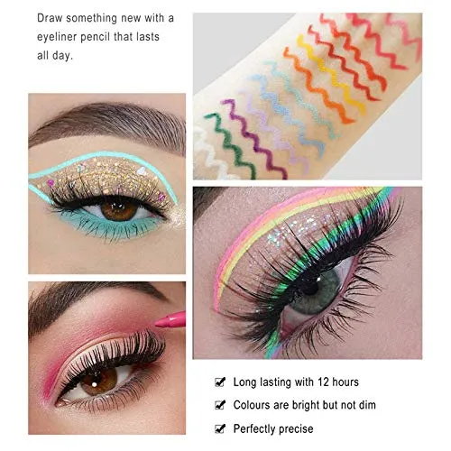 Chameleon Eyeliner Pen 6pcs Multichrome Set, Glitter Metallic Waterproof liquid Eyeliner, Intense Color Blue Purple Shifting Colorful Multi-Reflective Eyeliner, Smudge-proof, Ultra-Fine Tip