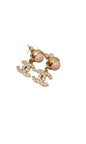 Chanel Blush Bead Drop CC Strass Earrings (Pierced) SKC1270