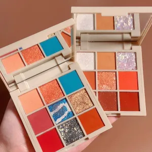 Chinese Style 9 Colors Pearlescent Eyeshadow Palette Waterproof Eye Plate Matte Female Cosmetic Cute Makeup Palette for Women