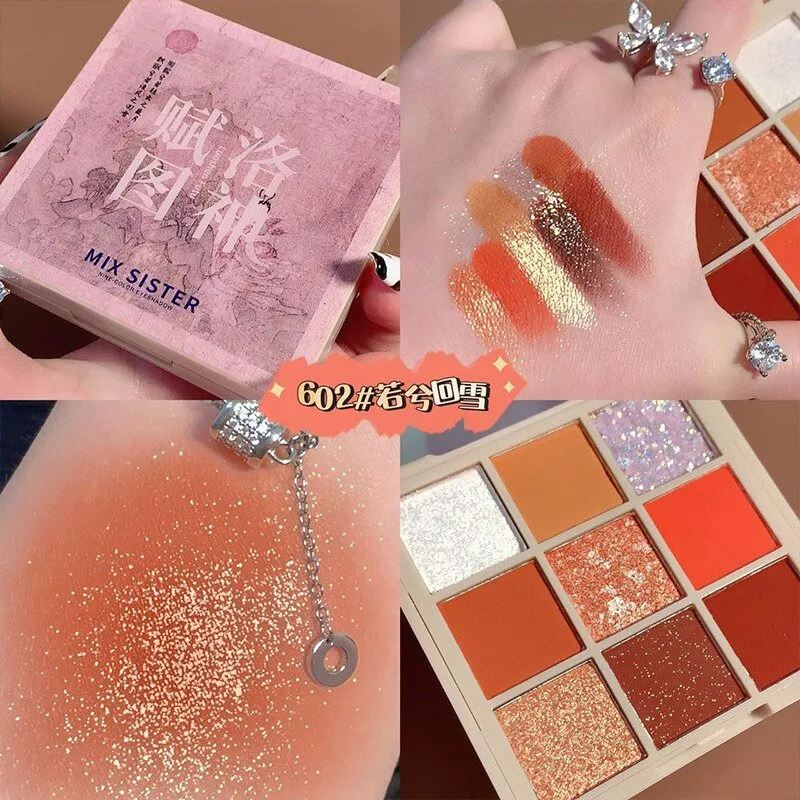 Chinese Style 9 Colors Pearlescent Eyeshadow Palette Waterproof Eye Plate Matte Female Cosmetic Cute Makeup Palette for Women