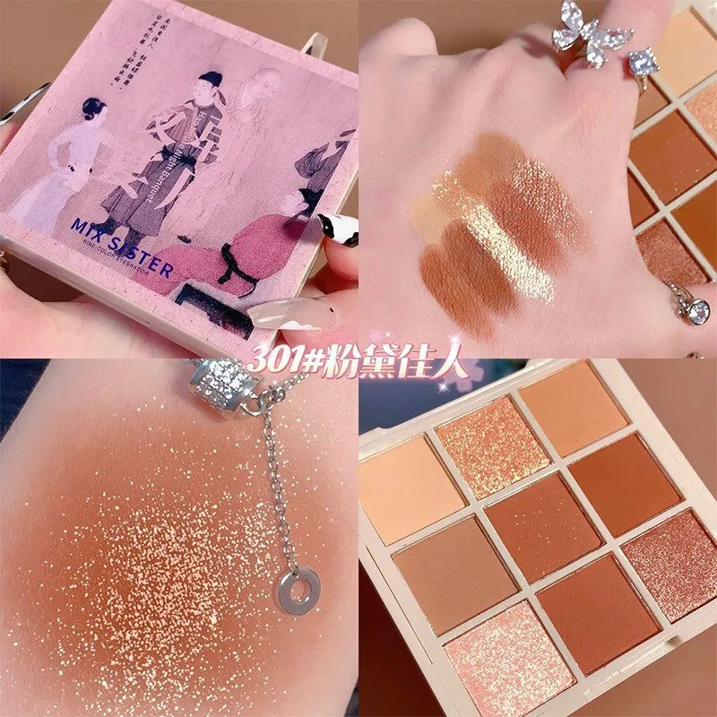 Chinese Style 9 Colors Pearlescent Eyeshadow Palette Waterproof Eye Plate Matte Female Cosmetic Cute Makeup Palette for Women