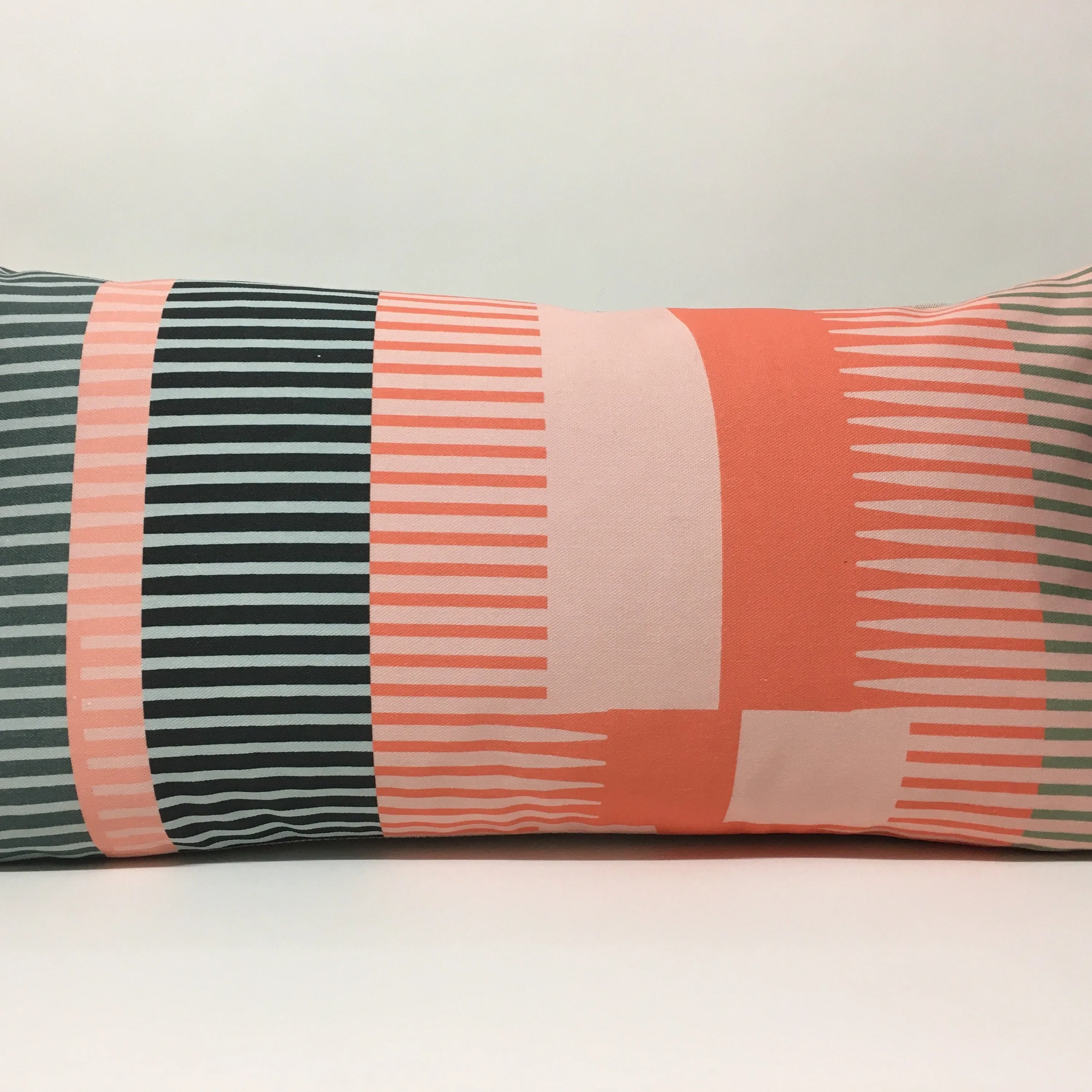 Combed Stripe Cushion - Coral   Blush   Grey