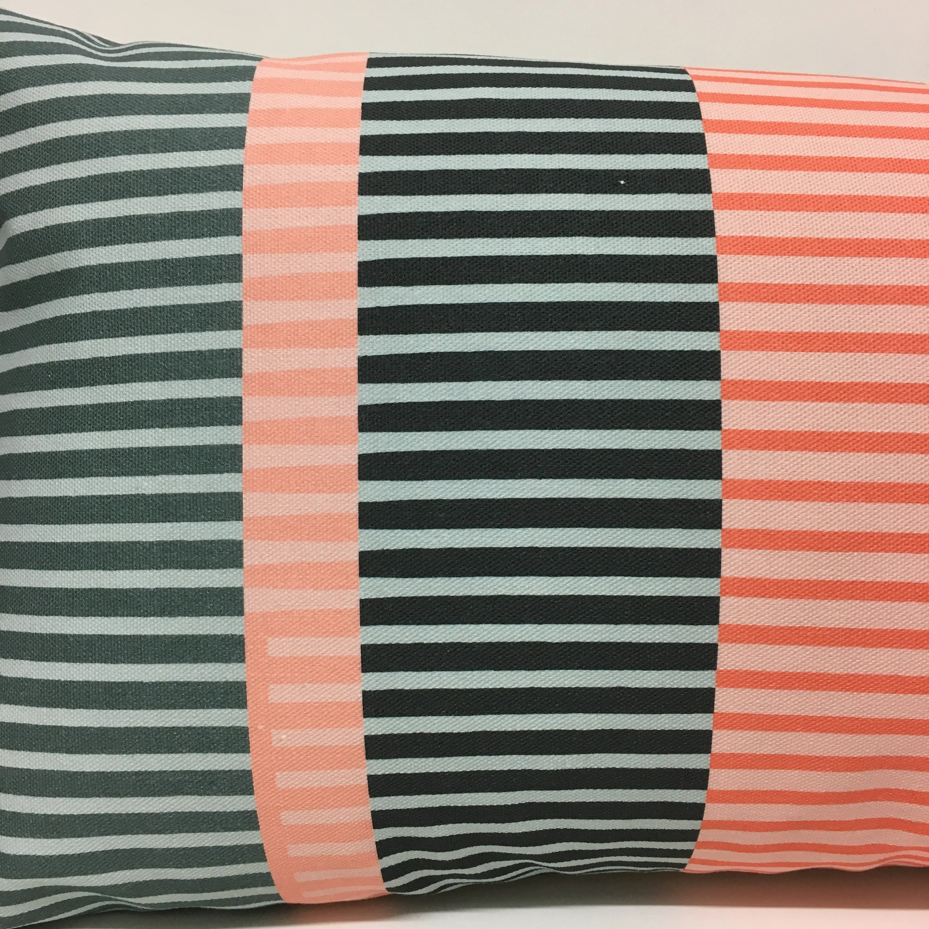 Combed Stripe Cushion - Coral   Blush   Grey