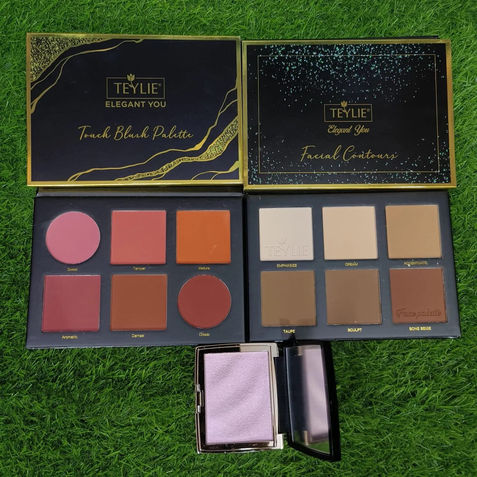(Combo of 3) TEYLIE TOUCH BLUSH PALETTE   TEYLIE FACIAL CONTOURS   HOJO HIGHLIGHTER