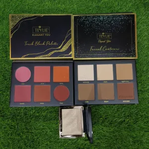 (Combo of 3) TEYLIE TOUCH BLUSH PALETTE   TEYLIE FACIAL CONTOURS   HOJO HIGHLIGHTER
