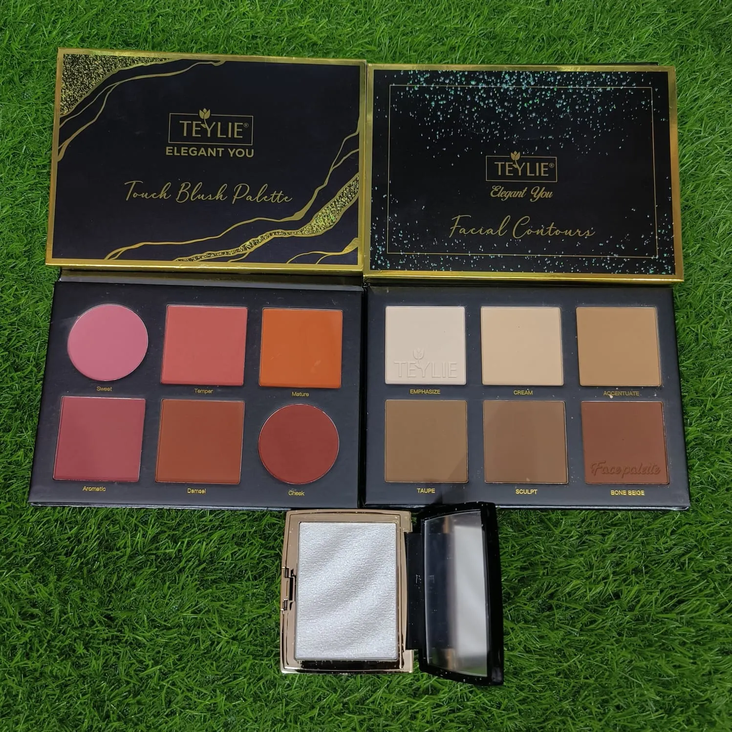 (Combo of 3) TEYLIE TOUCH BLUSH PALETTE   TEYLIE FACIAL CONTOURS   HOJO HIGHLIGHTER