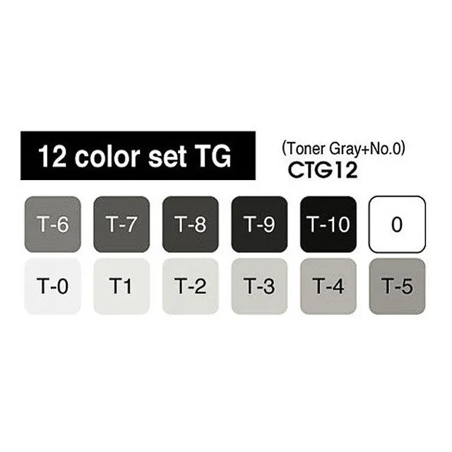 Copic Classic Marker Set - Toner Gray Values, Set of 12