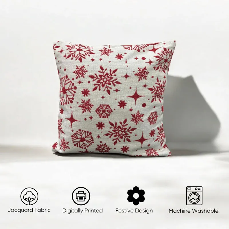 Crimson Flurries Cotton Christmas Cushion Cover