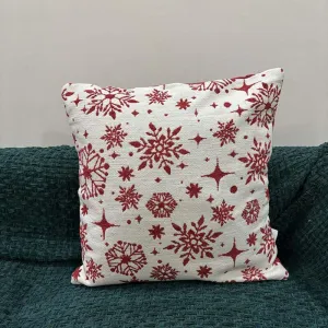 Crimson Flurries Cotton Christmas Cushion Cover