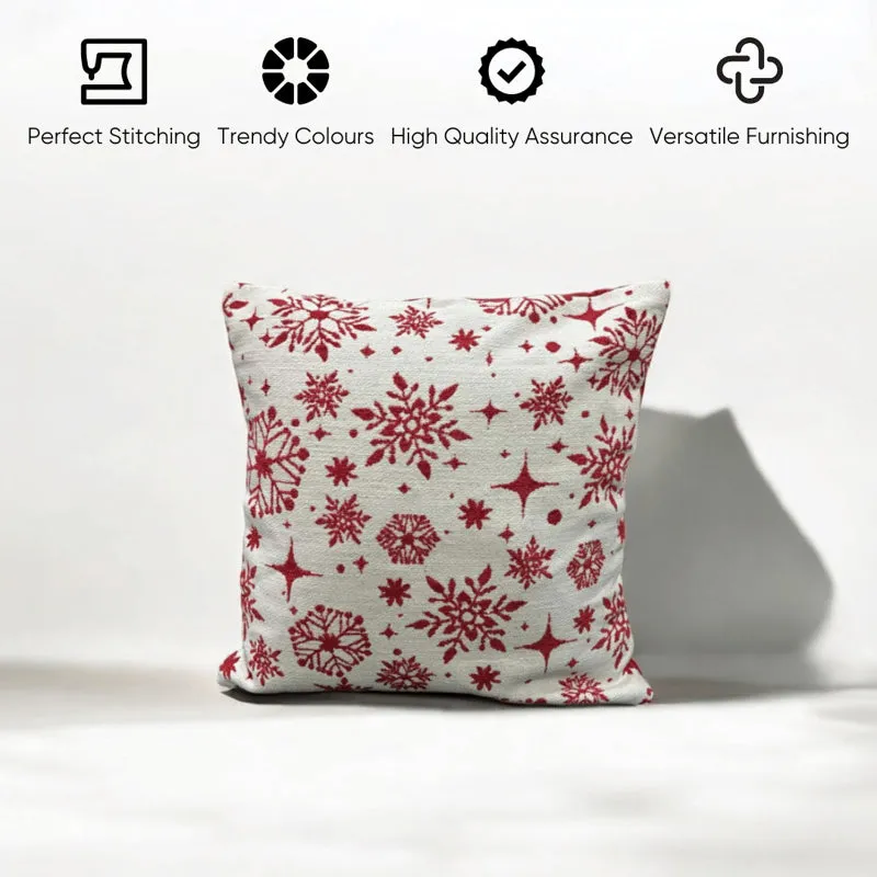 Crimson Flurries Cotton Christmas Cushion Cover