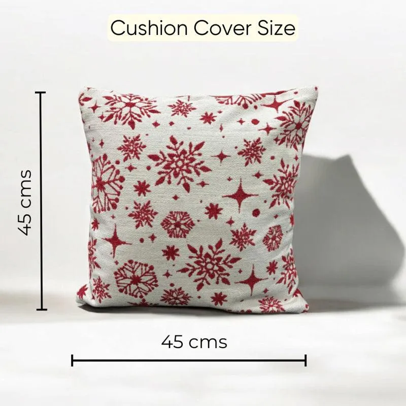 Crimson Flurries Cotton Christmas Cushion Cover