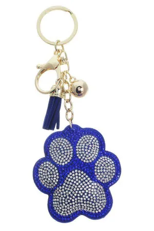 Crystal Paw Print Tassel Puff Keychain