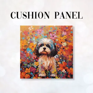 CUSHION Fabric Panel Bright Floral Lhasa Apso CP-89