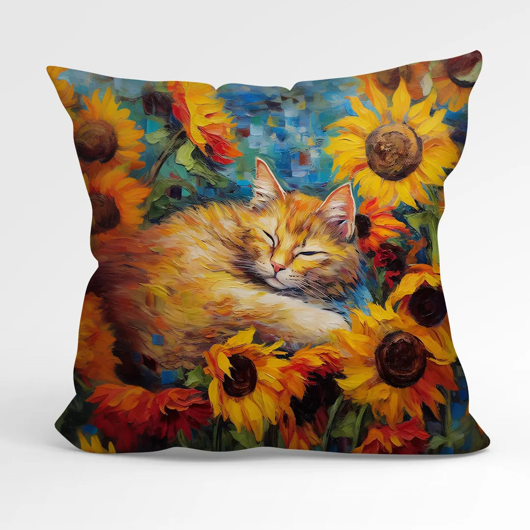 CUSHION Fabric Panel Cat And Sunflowers CP-65