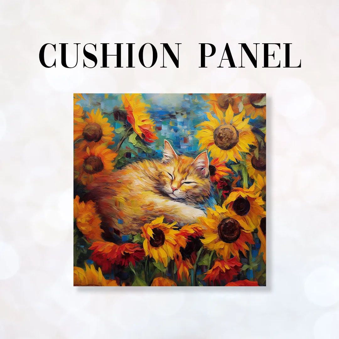 CUSHION Fabric Panel Cat And Sunflowers CP-65