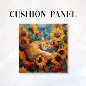 CUSHION Fabric Panel Cat And Sunflowers CP-65