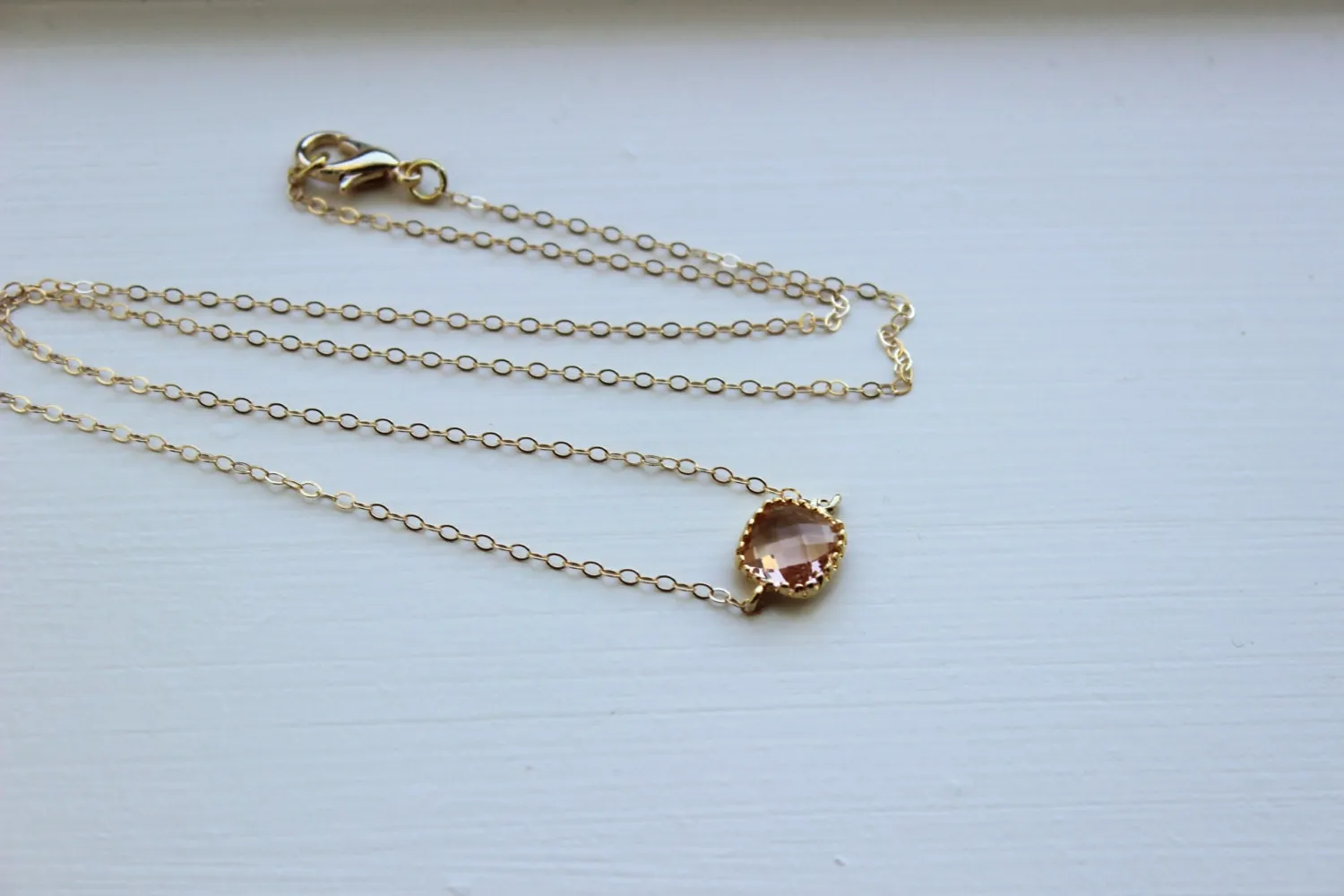 Dainty Blush Champagne Necklace 14k Gold Filled Chain - Charm Necklace Peach Pink Bridesmaid Necklace - Blush Wedding Jewelry Gift under 25