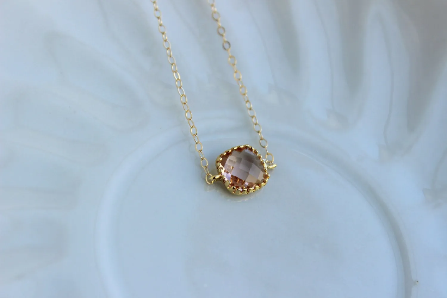 Dainty Blush Champagne Necklace 14k Gold Filled Chain - Charm Necklace Peach Pink Bridesmaid Necklace - Blush Wedding Jewelry Gift under 25