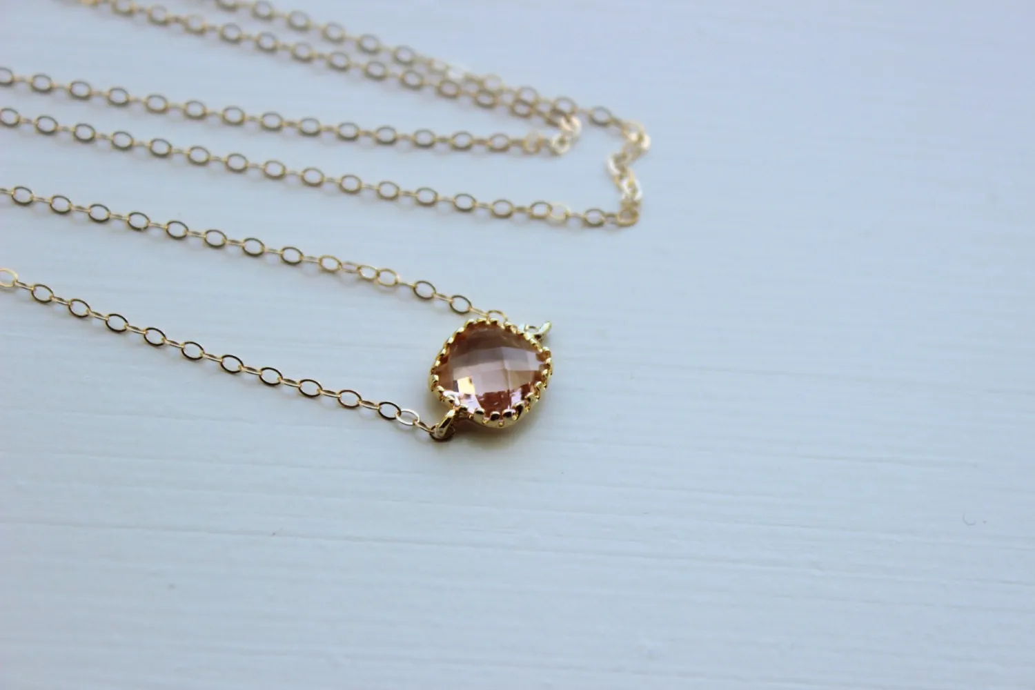 Dainty Blush Champagne Necklace 14k Gold Filled Chain - Charm Necklace Peach Pink Bridesmaid Necklace - Blush Wedding Jewelry Gift under 25
