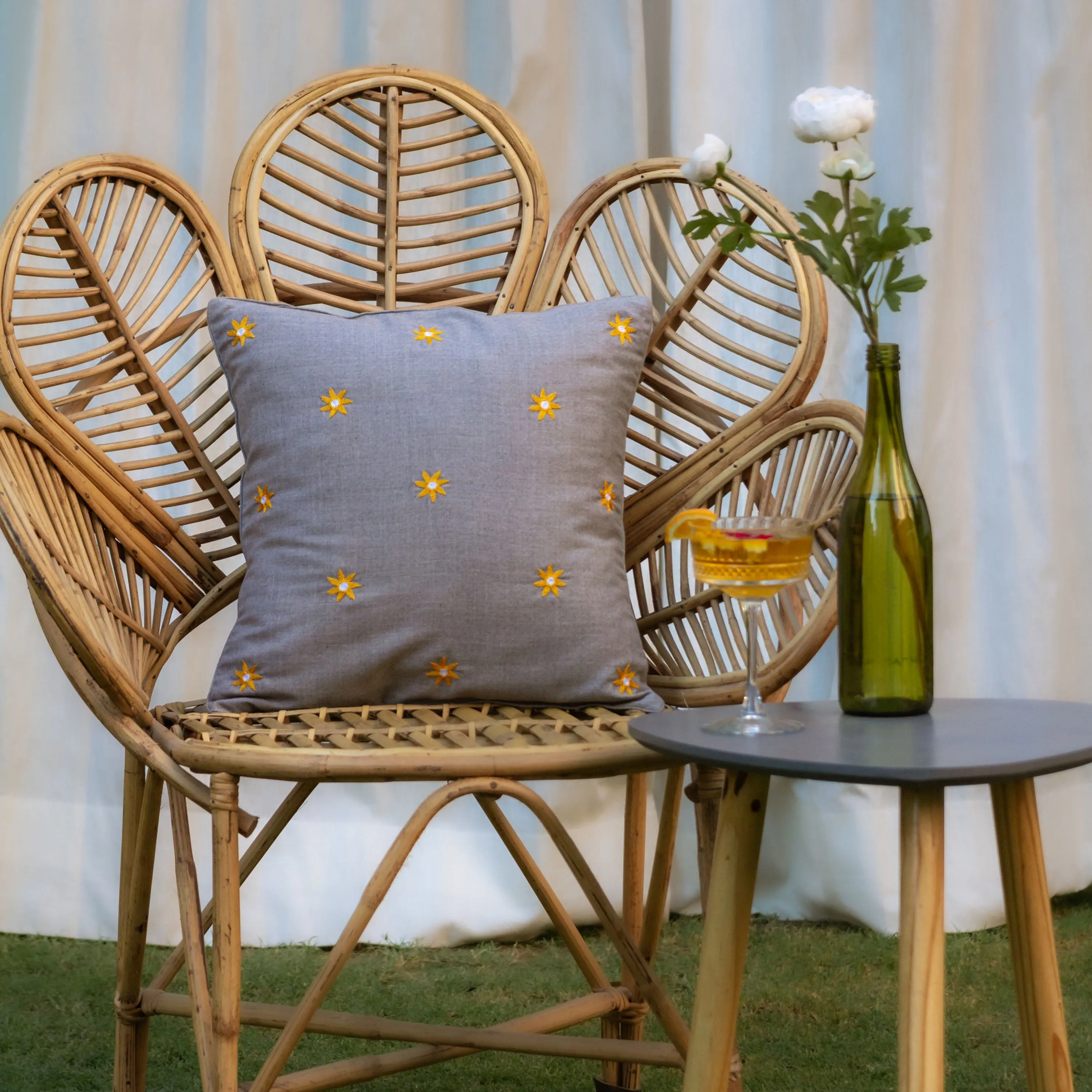 Daisies on Grey Cushion Cover