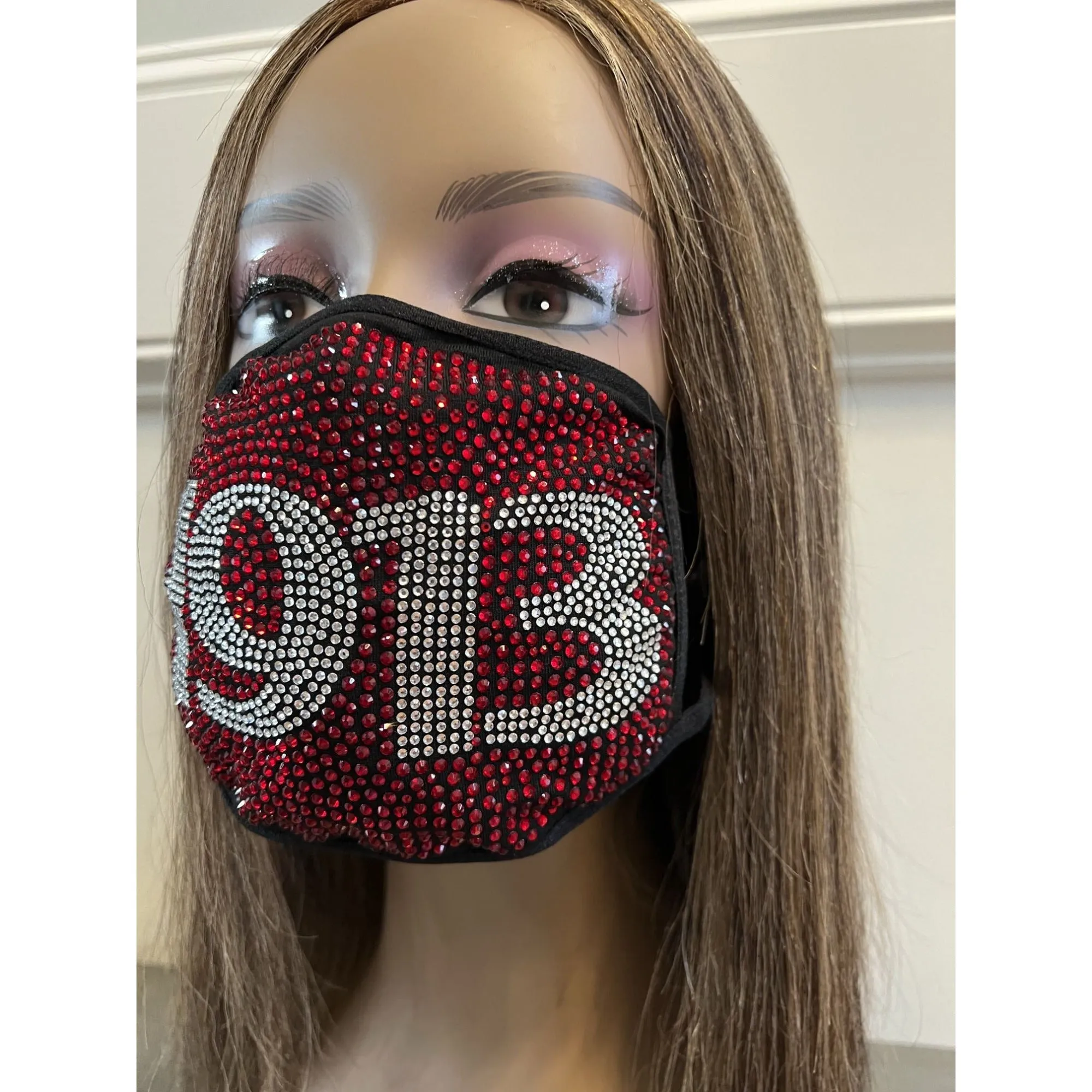 Delta Sigma Theta 1913 Full Rhinestone Bling Face Mask Red
