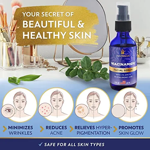 DOUBLE SIZED (2Oz) Niacinamide Serum for Face 10% with Zinc 1% Vitamin B3 Brightening Serum for for Tone, Texture and Hydrating
