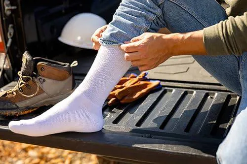 Dr. Scholl's Men's 4 Pack Diabetic and Circulatory Non-Binding Crew Sock, White, Shoe Size:7-12