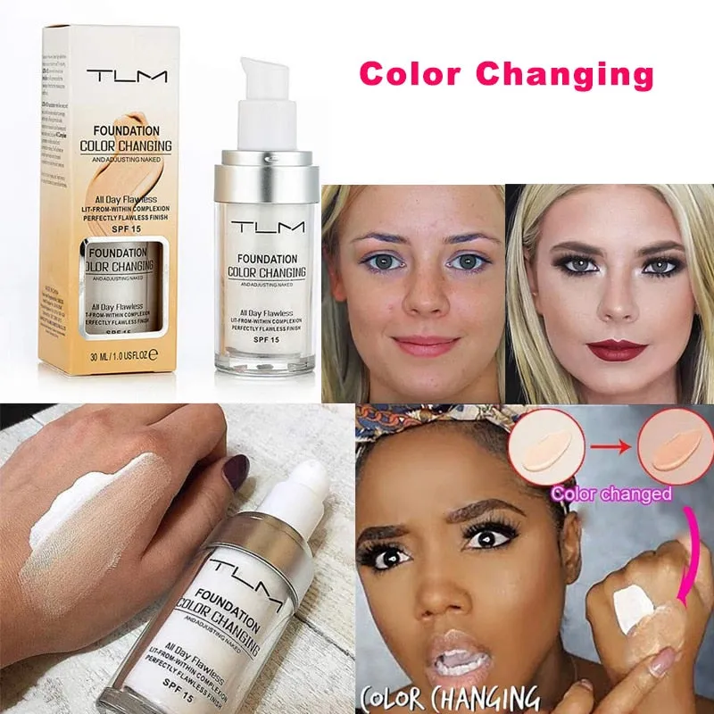 Dropshipping 2019 TLM Brand Color Changing Foundation SPF15 Liquid Foundation Base Makeup Concealer Cream Nude Face Cosmetics