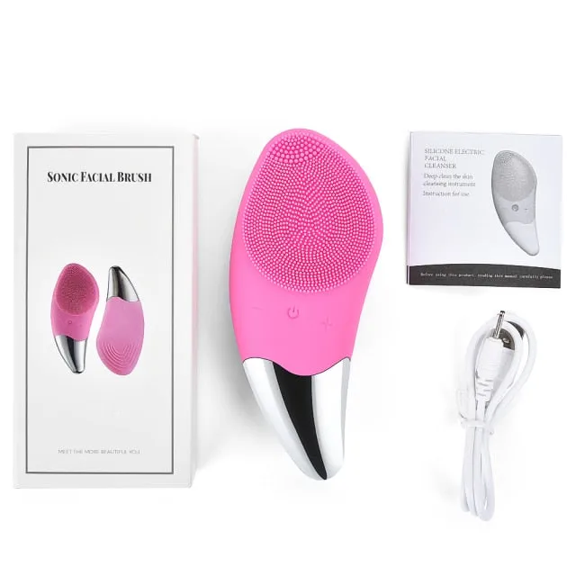 Electric Ultrasonic Silicone Facial Cleansing Massager Brushes
