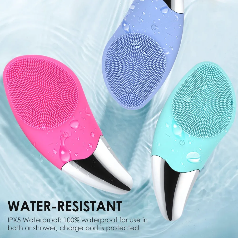 Electric Ultrasonic Silicone Facial Cleansing Massager Brushes